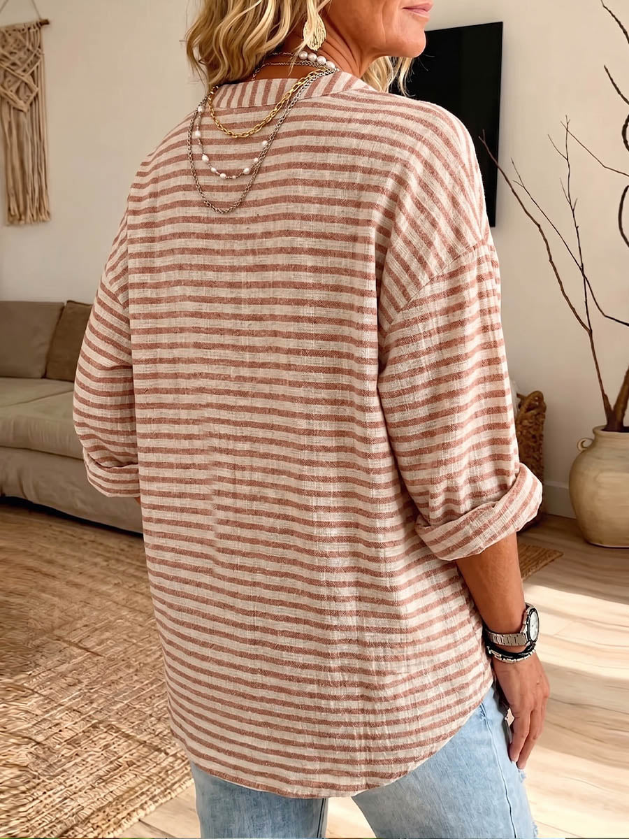 Vintage Elegant Button Long Sleeve Patterned Shirt