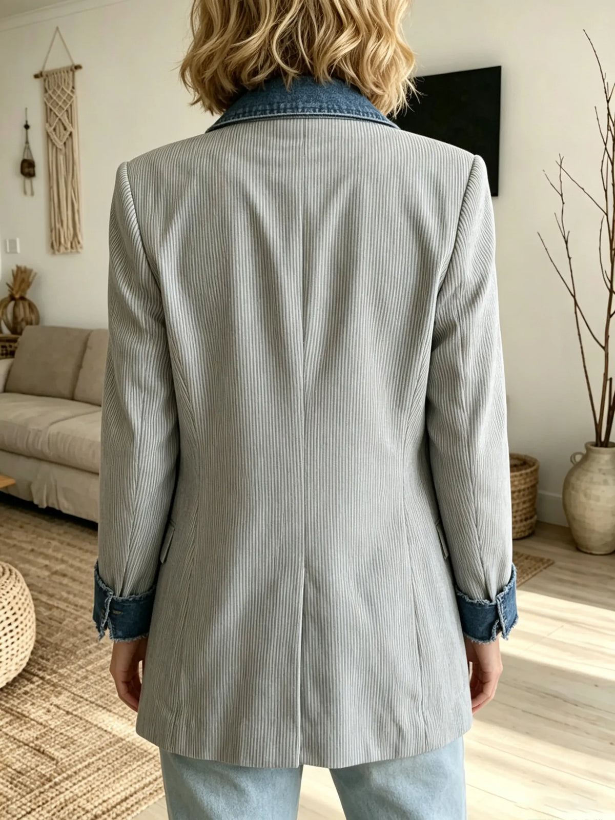 Women's Corduroy Blazer with Denim Trim
