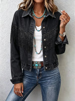 Women's Solid Fringe Cropped Denim Jacket