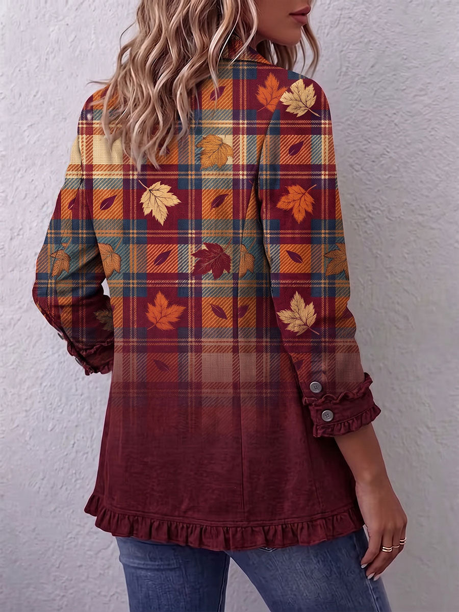 Vintage Elegant Plaid Patchwork Ruffled Jacket