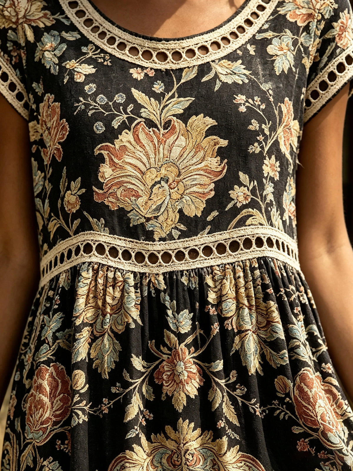 Women's Eyelet Cutout Tapestry Midi Dress