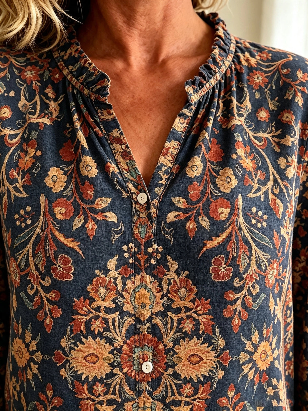 Women's Vintage Damask Button-Down Blouse