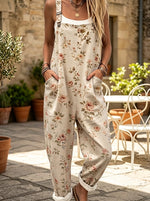 VintageVintage Dainty Rose Floral Adjustable Strap Loose Overalls