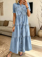 Women's Tiered Denim Maxi Shirt Dress