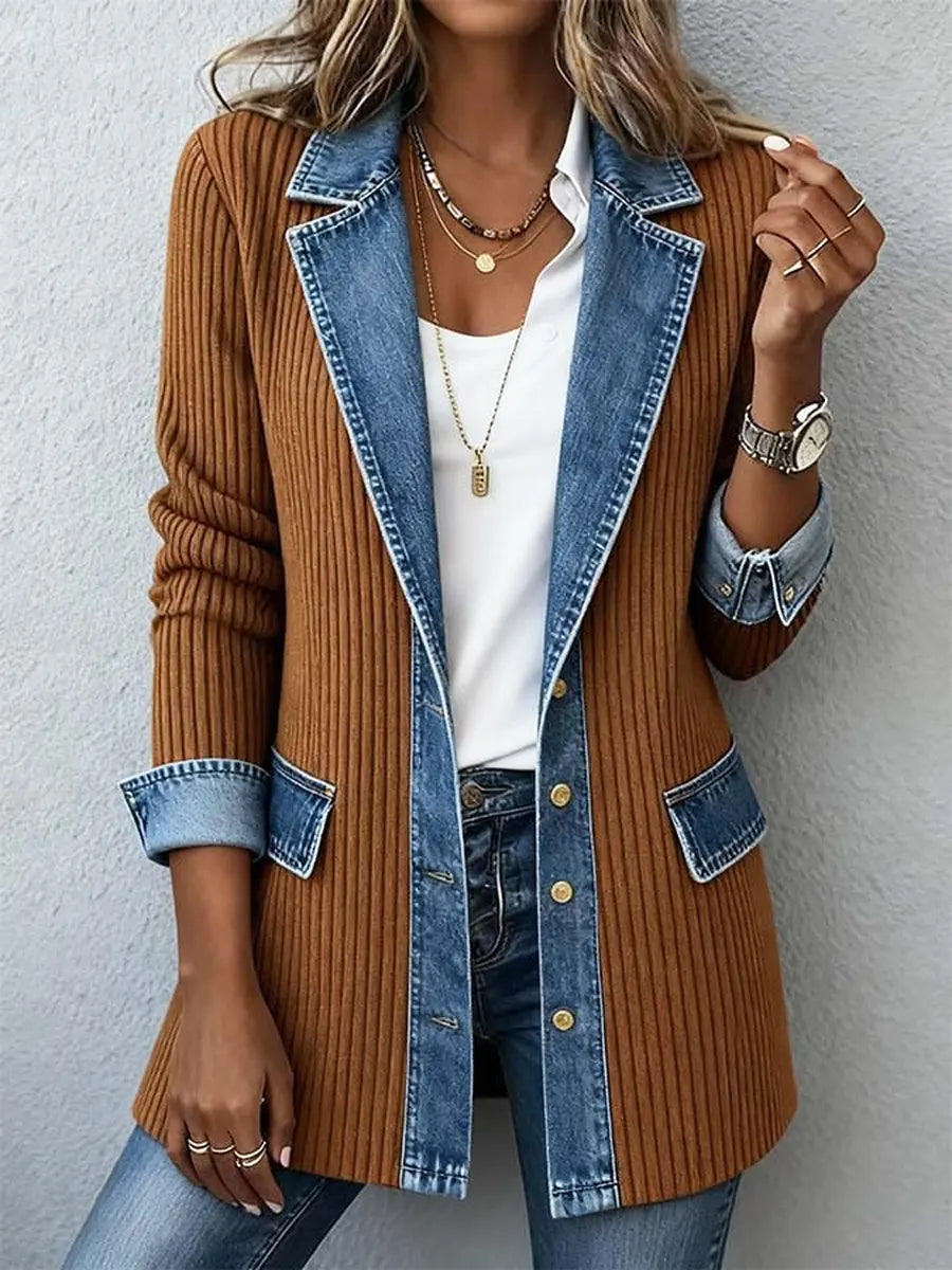 Retro Patchwork Art Casual Stylish Lapel Long Sleeve Coat