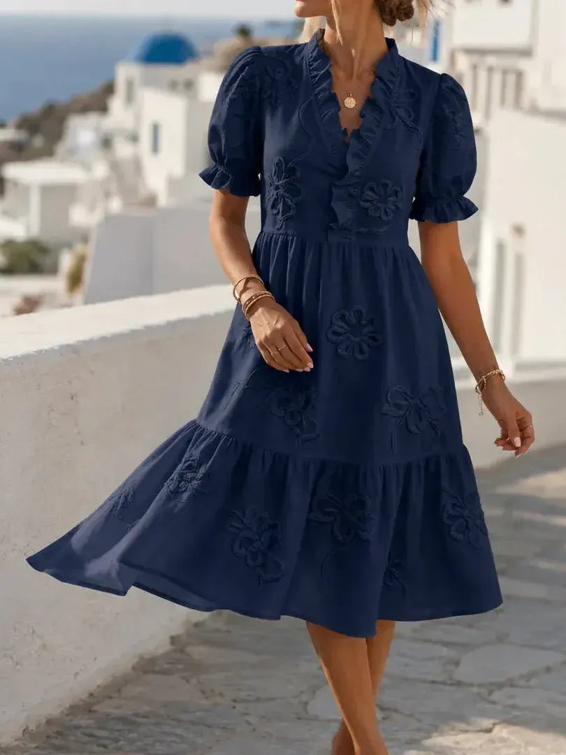 Women's Floral Embroidered Tiered Mini Dress