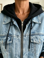 Women's Hooded Denim Bomber Jacket