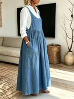 Women's Pocket Denim Overall Maxi Dress