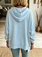 Women's Sequin Accent Button-Up Hoodie