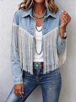 Women's Solid Fringe Cropped Denim Jacket