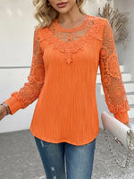 Retro Floral Lace Hollow Patchwork Long Sleeve Casual Stylish Shirt