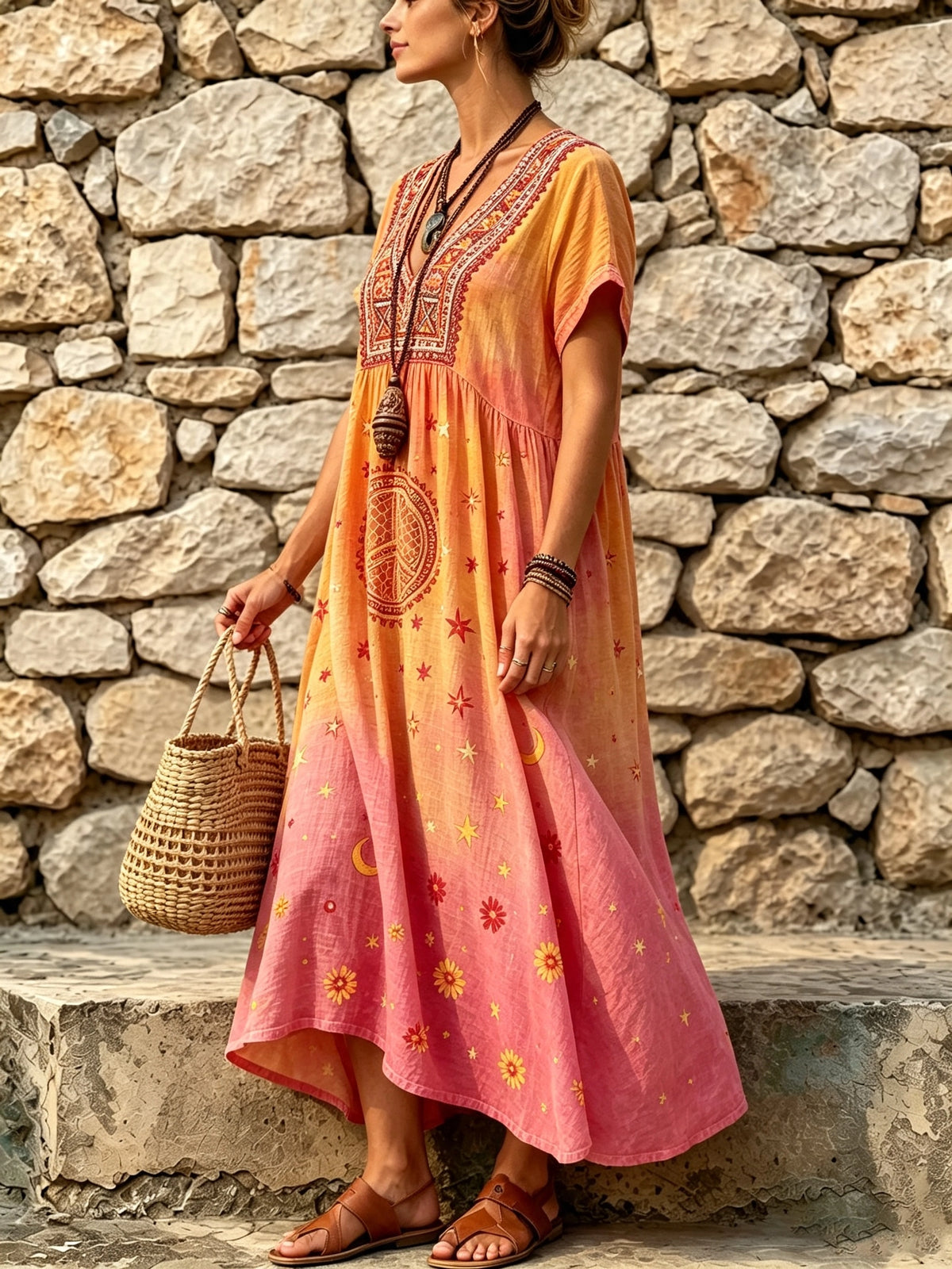 Women's Sunset Celestial Peace Print Maxi Dress