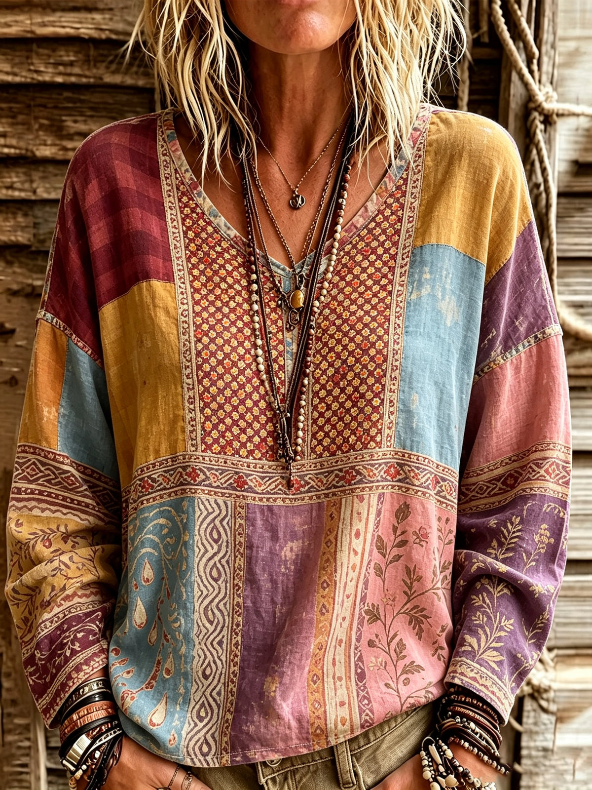 Women's Tribal Patchwork Print Top