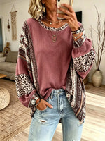 Women's Leopard Paisley Patchwork Long Sleeve Top