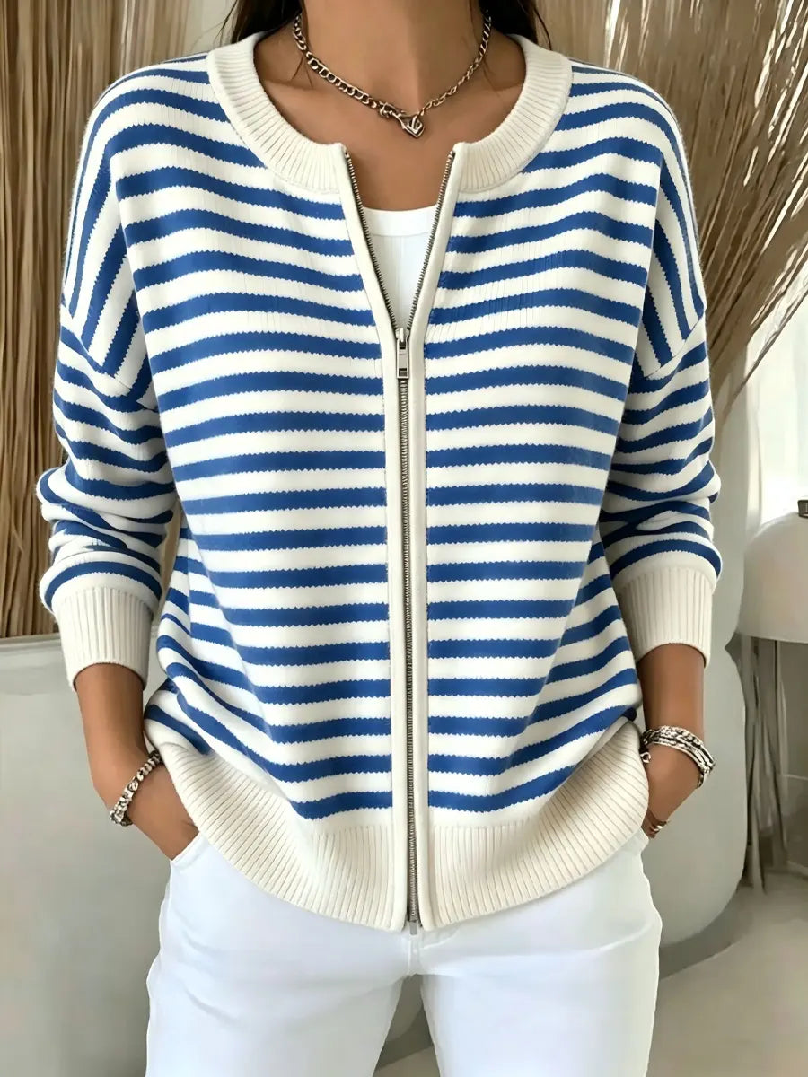 Classic Stripe Pattern Zip Long Sleeve Casual Stylish Knitted Cardigan Coat