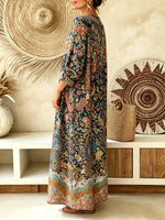 Women's Vintage Floral Paisley Print V-Neck Maxi Dress