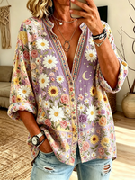 Women's Celestial Daisy Print Button-Down Shirt