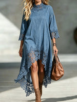 WomenLace Spliced High Low Hem Midi Tunic Dress