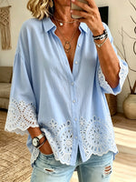 Women's Eyelet Lace Hem Button-Down Shirt