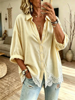 Women's Thin Stripe Lace Hem Long Sleeve Shirt