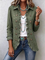 Women Botanical Floral Texture Ruffled Collared Jacket