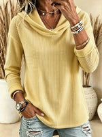 Women's Waffle Knit Cowl Neck Hoodie Top
