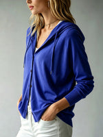 Women's Solid Color Art Casual Hooded Long Sleeve Button Knit Cardigan