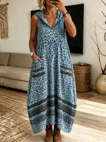 Women's Leopard Stripe Sleeveless Hooded Maxi Dress