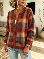 Women's Plaid Button-Down Knit Cardigan