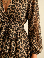 Women's Tie-Front Leopard Blouse