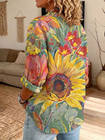 Vintage Elegant Button Long Sleeve Patterned Shirt