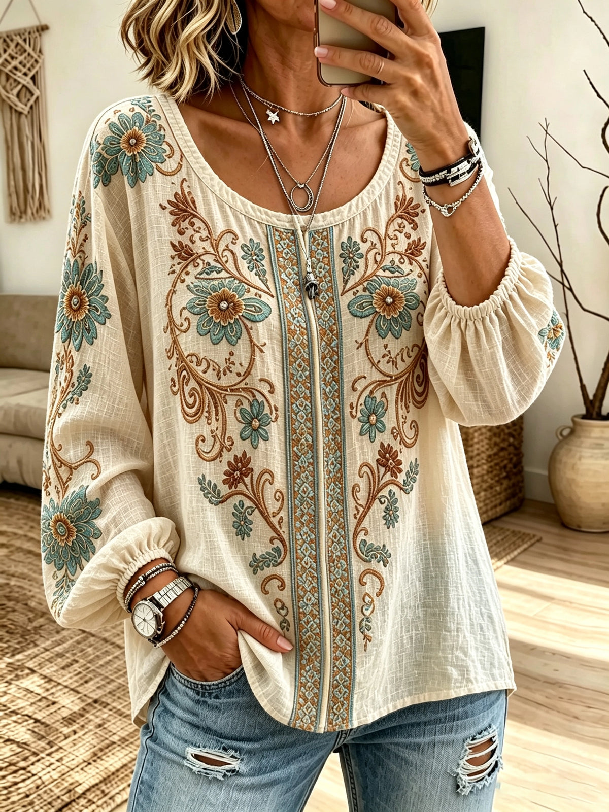 Women's Floral Crew Neck Blouse