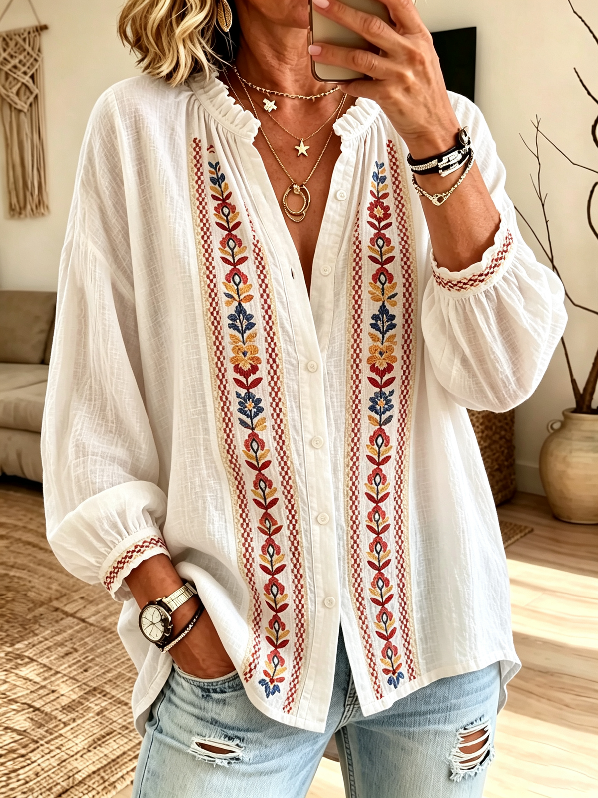 Women's Tribal Button-Down Blouse