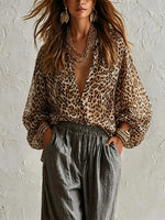 Women's Leopard Print Lightweight Long Sleeve Blouse