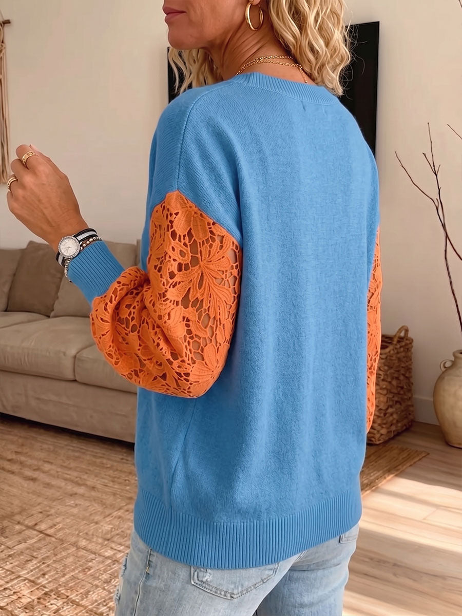 Vintage Elegant Patchwork Hollowed Out Lace Sweater