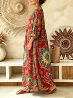 Women's Vintage Paisley Print V-Neck Boho Maxi Dress