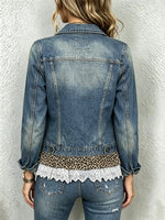 Women's Leopard Lace Hem Denim Jacket