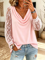 Women's Cowl Neck Lace Sleeve Blouse