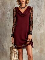 Women's Solid Lace Sleeve Cowl Neck Mini Dress