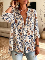 Retro Floral Pattern Art Print Casual Long Sleeve Cotton Linen Shirt