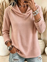 Women's Waffle Knit Cowl Neck Hoodie Top