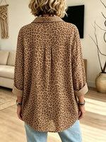 Women's Leopard Plaid Henley Blouse