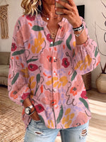 Vintage Elegant Button Long Sleeve Patterned Shirt