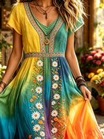 Women's Rainbow Floral Print Maxi Dress