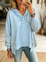 Women's Sequin Accent Button-Up Hoodie