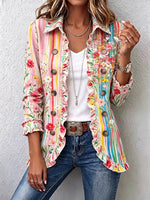 Women's Floral Stripe Ruffle Blazer Jacket