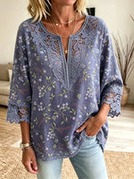 Women's Botanical Crochet Cutout Blouse