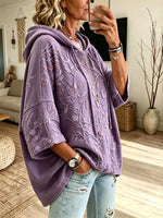 Women Botanical Floral Texture 3/4 Sleeve Hooded Sweatshirt