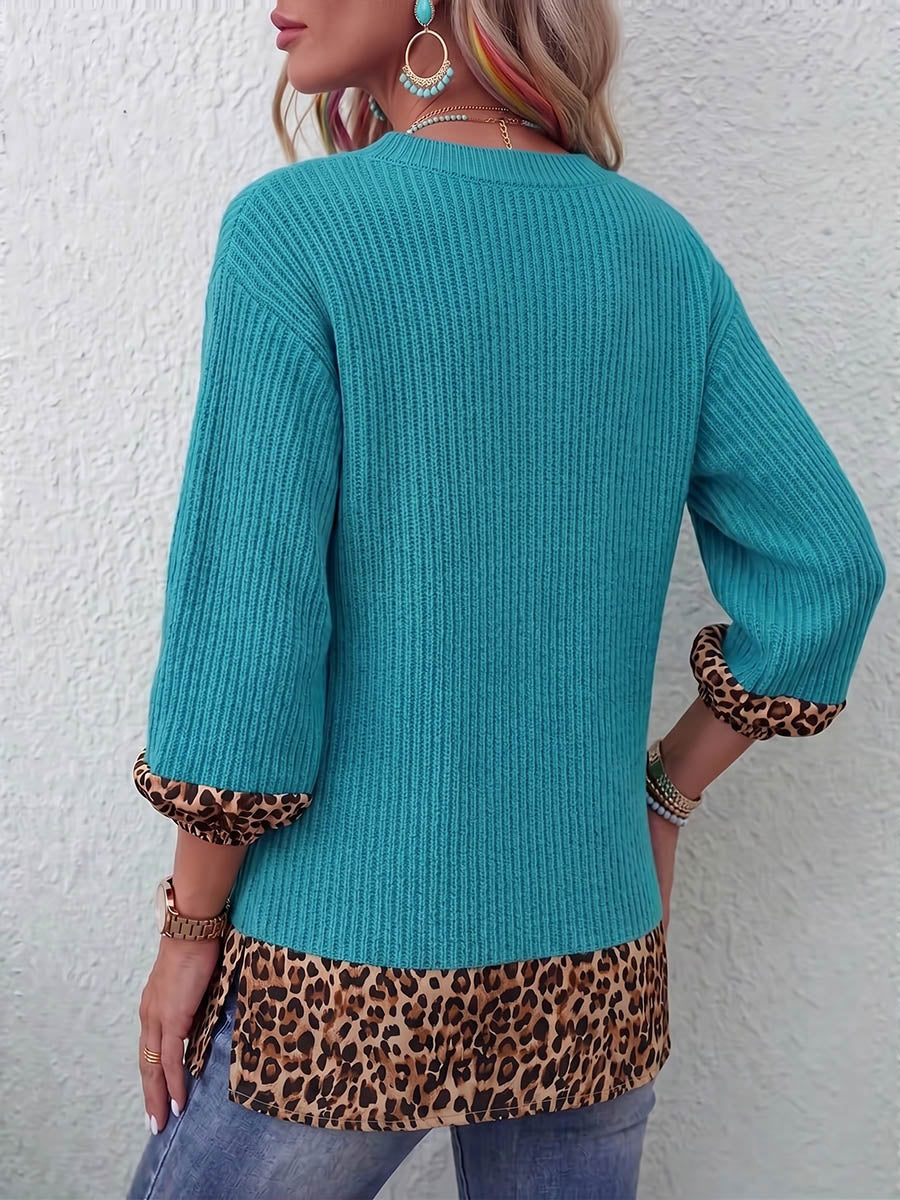Vintage Elegant Patchwork Leopard Print Sweater