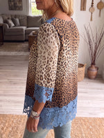 Vintage Elegant Pattern Print Patchwork Hollowed Out Lace Shirt